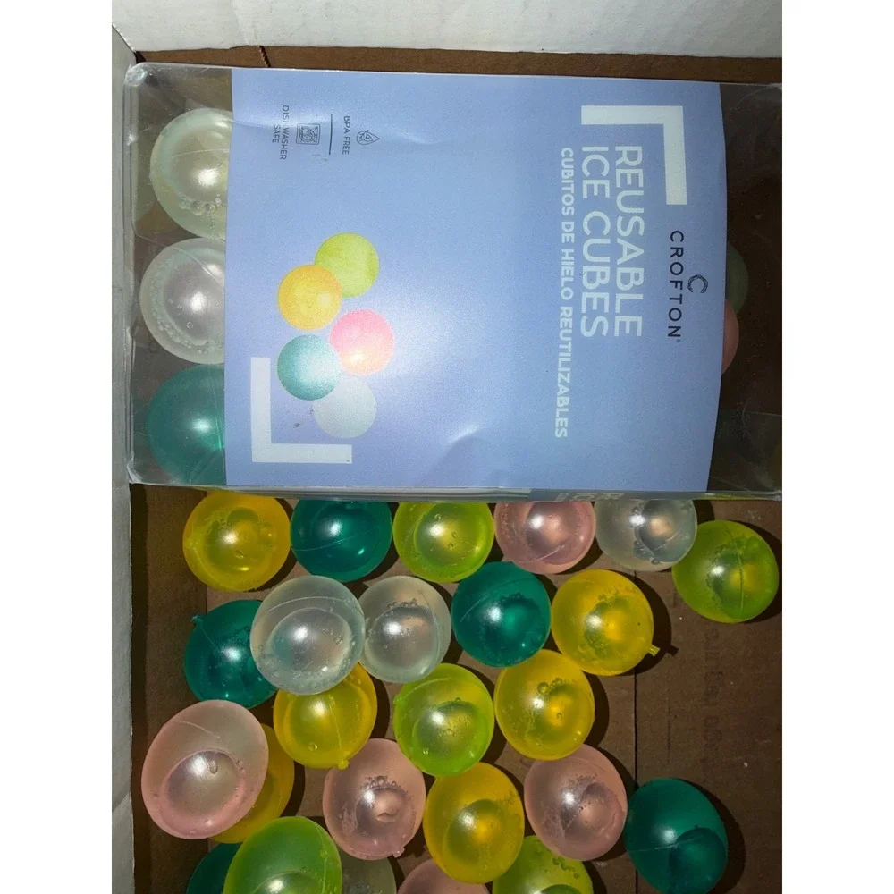 Crofton Reusable Ice Cubes 60 Count BPA Free Dishwasher Safe Round Multi Color